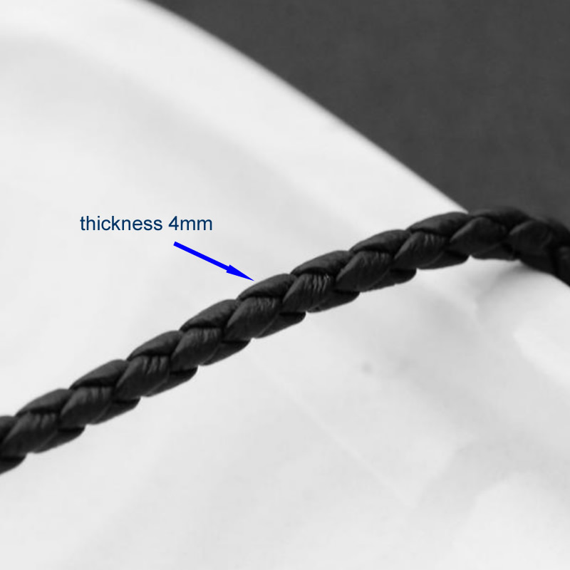 Stainless steel lobster buckle, black leather braided necklace rope