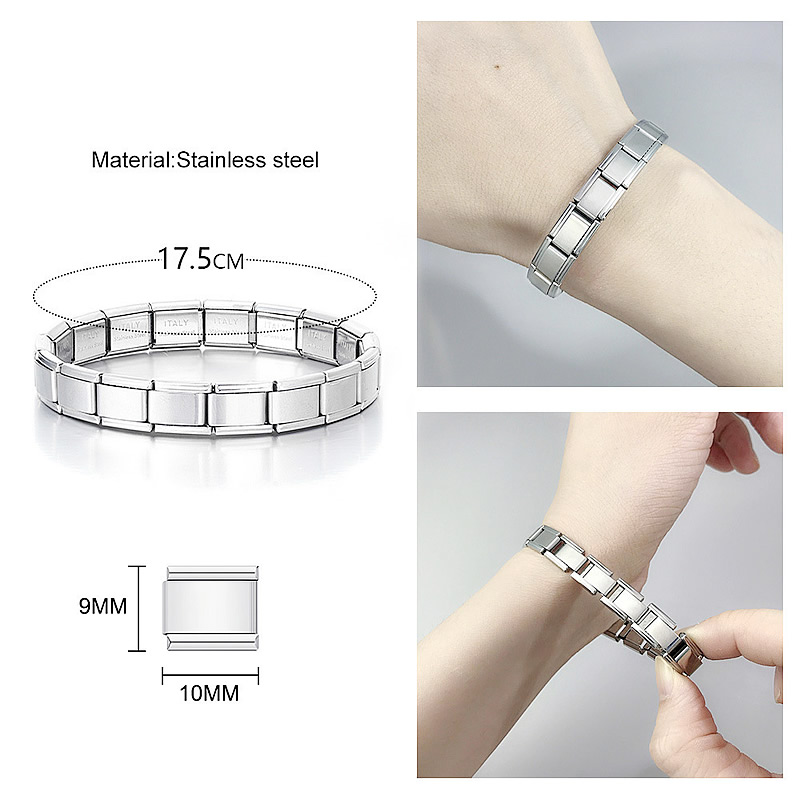 Stainless Steel Italian Modular Bracelet 9mm Titanium Steel Link DIY Elastic Couple's Wristband