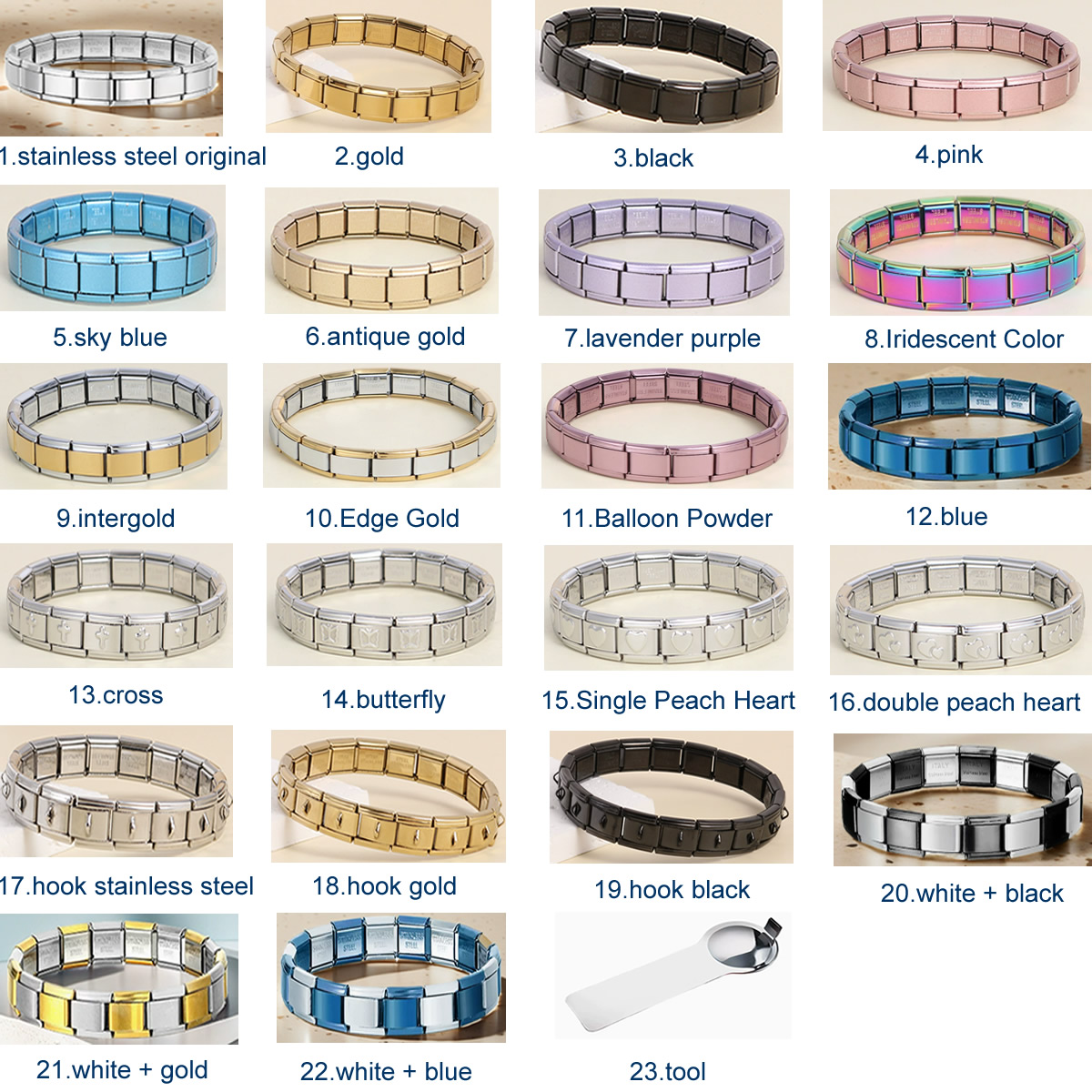 Stainless Steel Italian Modular Bracelet 9mm Titanium Steel Link DIY Elastic Couple's Wristband