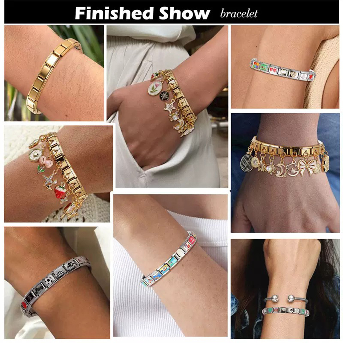 Stainless Steel Italian Modular Bracelet 9mm Titanium Steel Link DIY Elastic Couple's Wristband