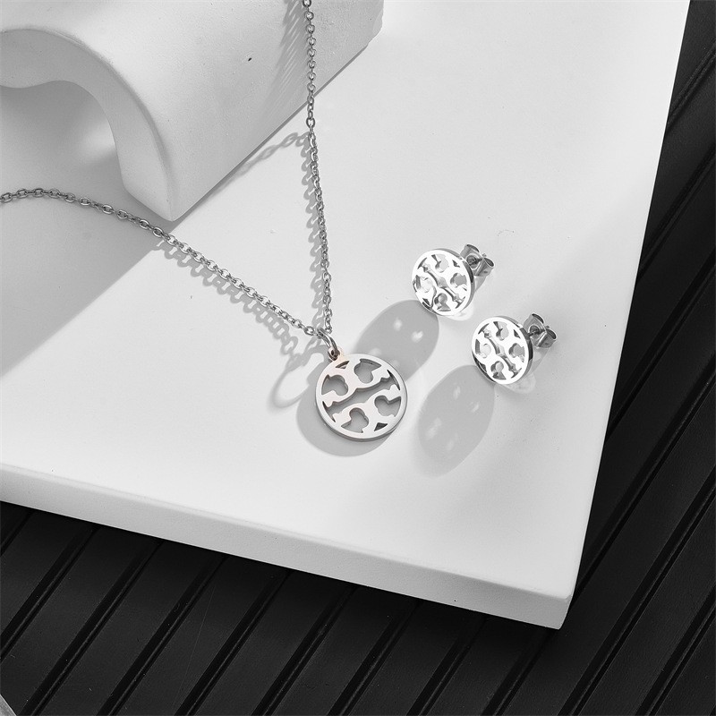 Stainless Steel Hollow Pattern Circle Necklace Earring Combo Handmade Gifts Daily Wear Jewelry Findings