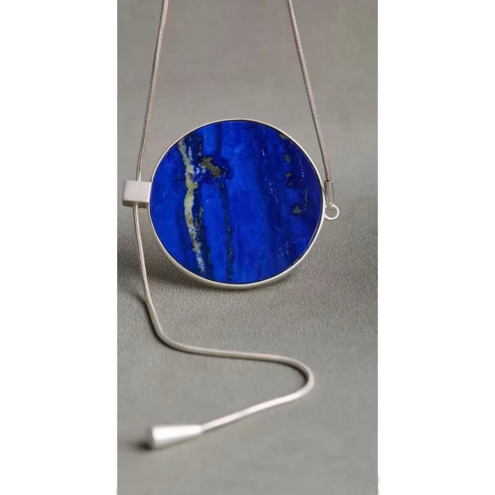 Polished Silver Slide Chain Lapis Lazuli Pendant Lab Certified Real Silver DDP In Stock Sturdy Everyday Wear Jewelry Pieces