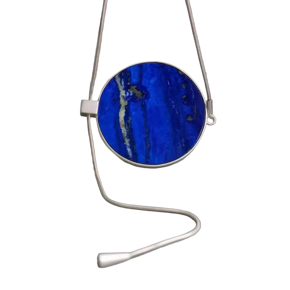 Polished Silver Slide Chain Lapis Lazuli Pendant Lab Certified Real Silver DDP In Stock Sturdy Everyday Wear Jewelry Pieces