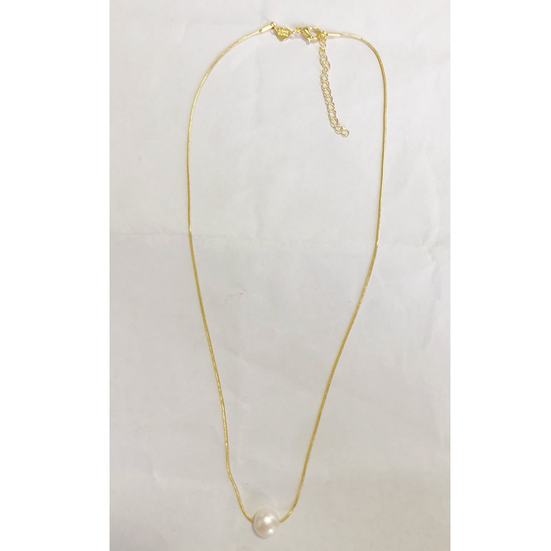 Stainless Steel Smooth Snake Chain Floating White Pearl Pendant Necklace Handmade Craft Gifts Womens Daily Jewelry Findings