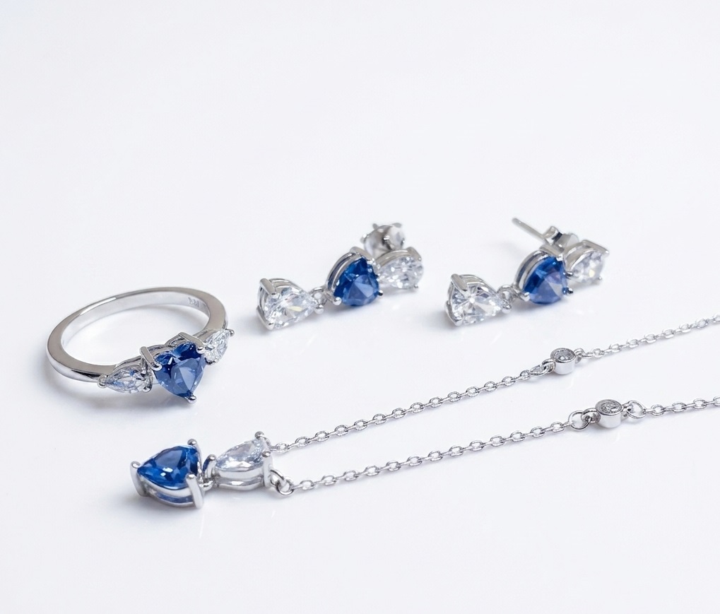 925 Sterling Silver Blue Simulated Sapphire Drop Earrings with Created Diamonds for Women