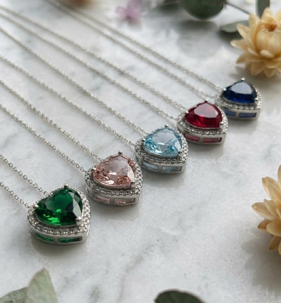 Dainty Heart Gem Pendant in S925 Sterling Silver Minimalist Luxury Jewelry