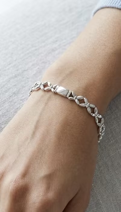 S925 Sterling Silver Butterfly Motif Filigree Link Bracelet