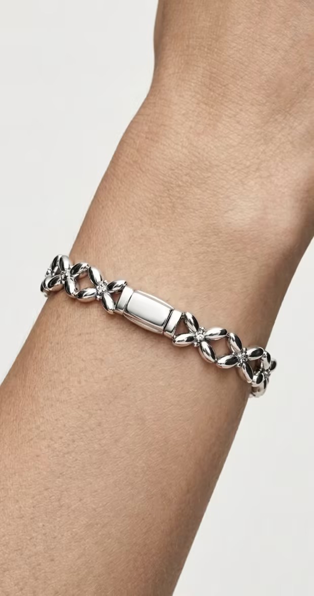 S925 Sterling Silver Butterfly Motif Filigree Link Bracelet