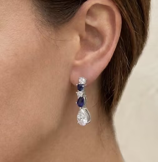 925 Sterling Silver Blue Simulated Sapphire Drop Earrings with Created Diamonds for Women