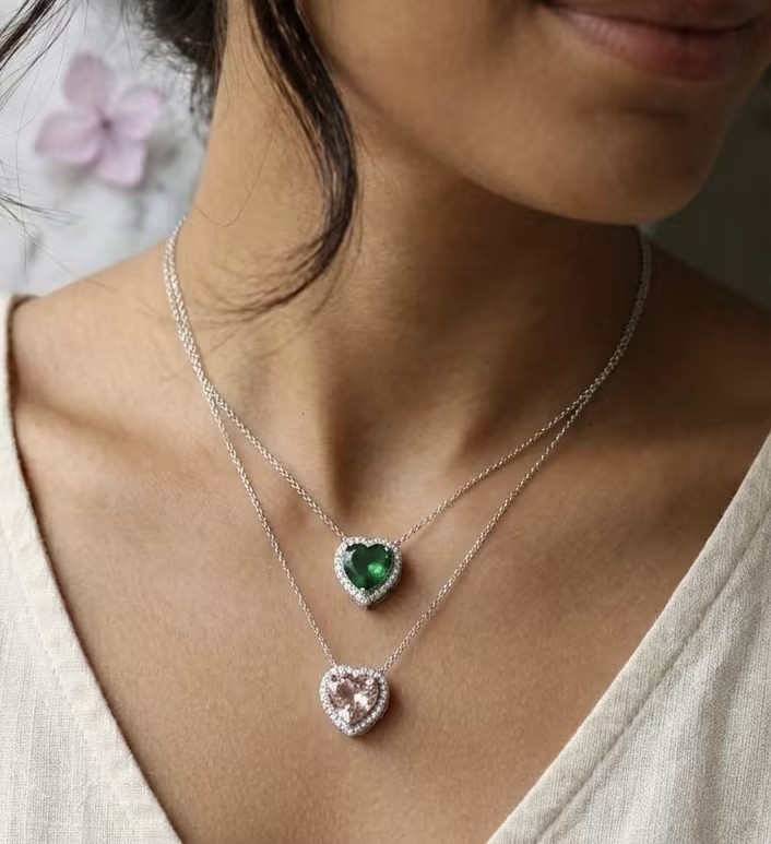 Dainty Heart Gem Pendant in S925 Sterling Silver Minimalist Luxury Jewelry