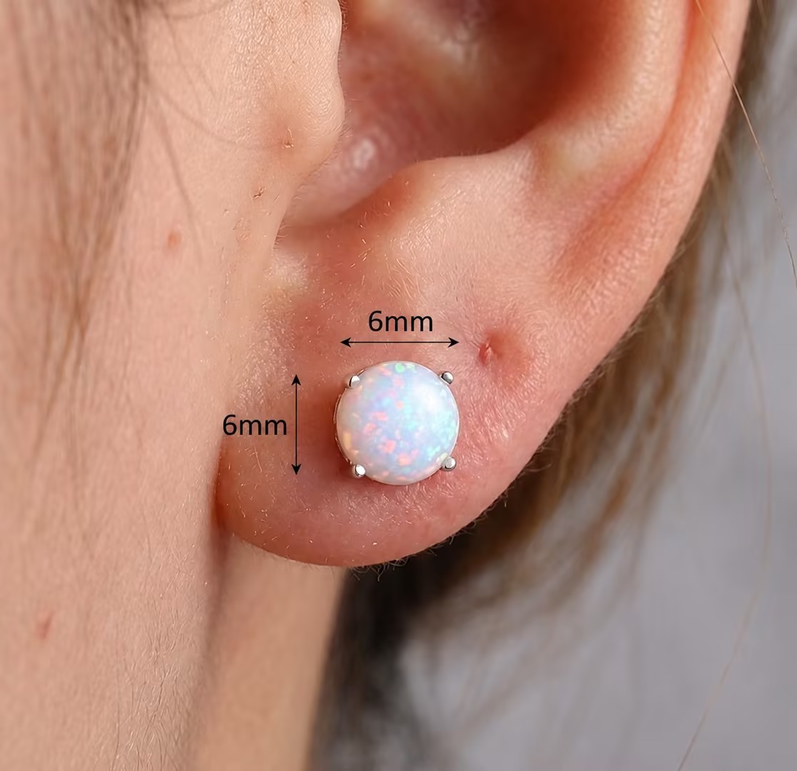 Minimalist S925 Sterling Silver Blue Opal Earrings Dainty Round Cabochon Fire Opal Studs Delicate Jewelry for Her