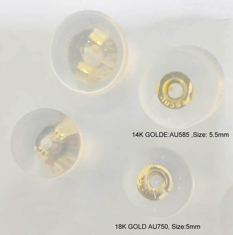 Silicone 18K gold and 14k gold earrings back, more thickness and more bigger of 14k gold and 18k gold clamping piece, with AU585
