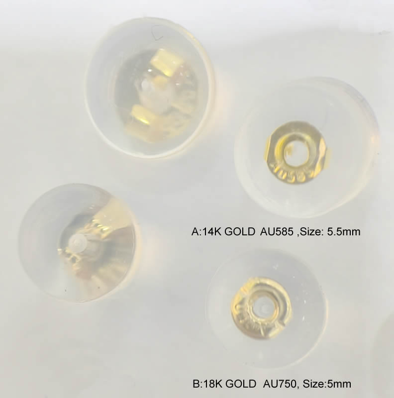 Silicone 18K gold and 14k gold earrings back, more thickness and more bigger of 14k gold and 18k gold clamping piece, with AU585