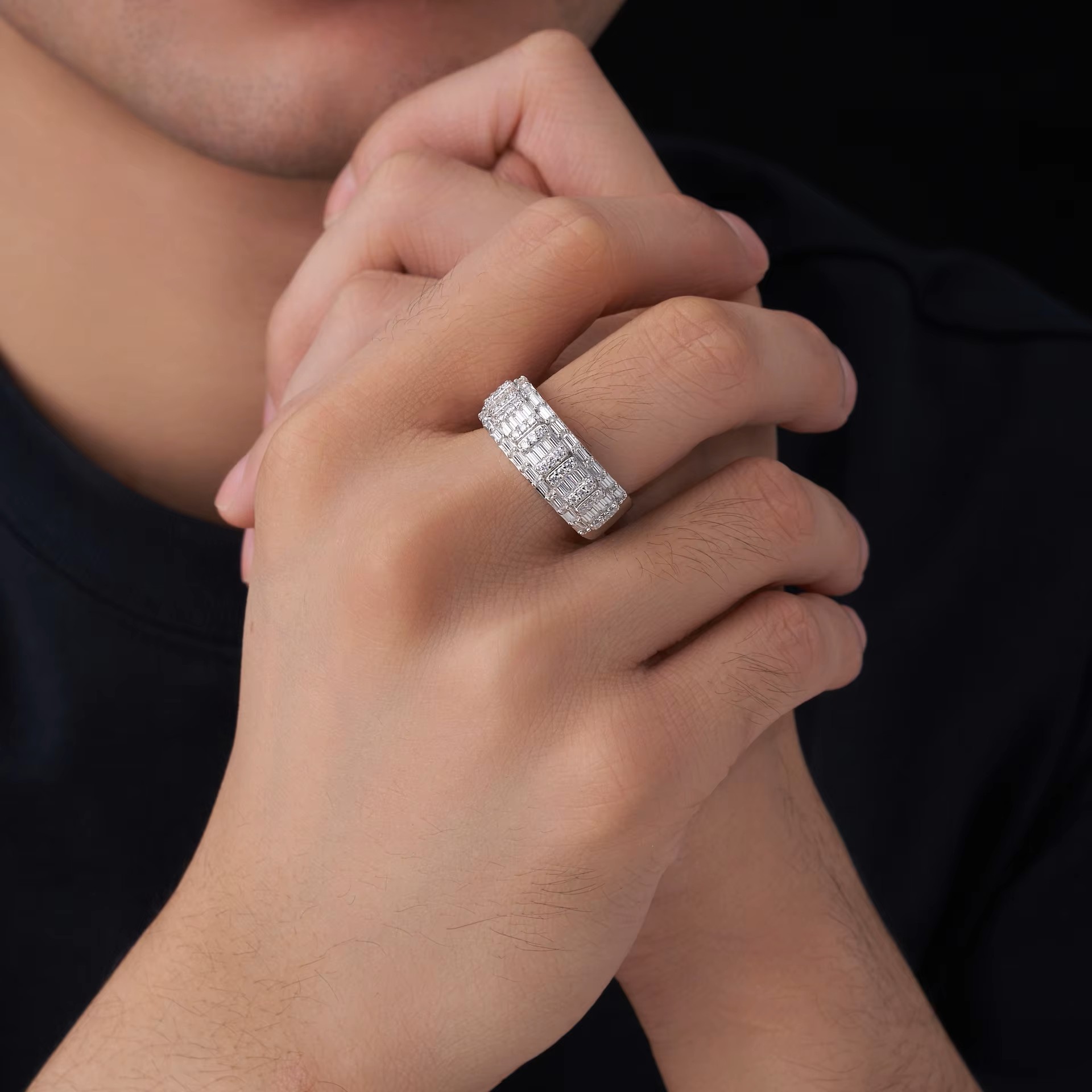 Moissanite Light Luxury Old Money Style Ring 925 Silver Does Not Fade Men's Niche High-end Wholesale