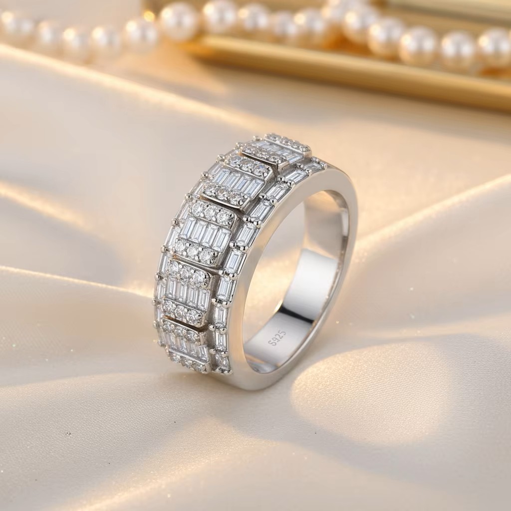 Moissanite Light Luxury Old Money Style Ring 925 Silver Does Not Fade Men's Niche High-end Wholesale