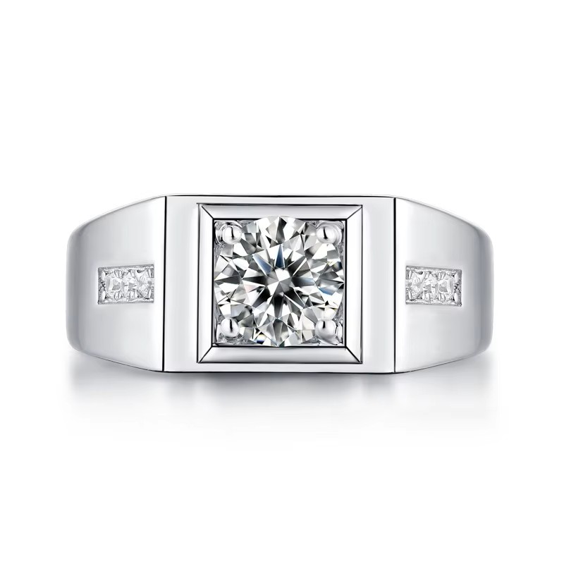925 Silver Fugui Fangjie Men's New Moissanite Fashion Jewelry Source Spot Geometric Inlay