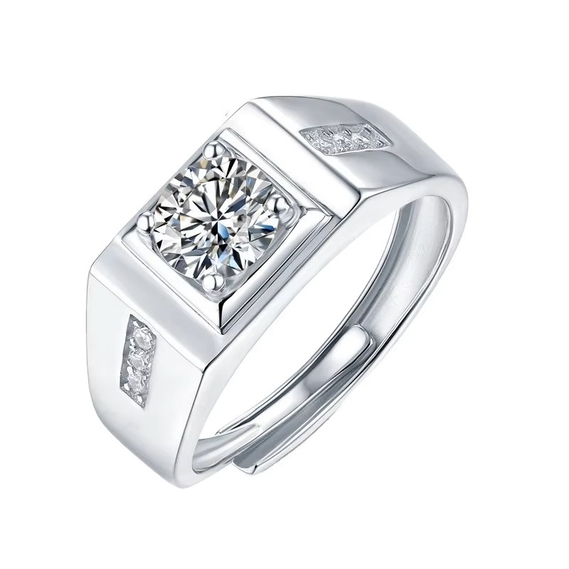 925 Silver Fugui Fangjie Men's New Moissanite Fashion Jewelry Source Spot Geometric Inlay
