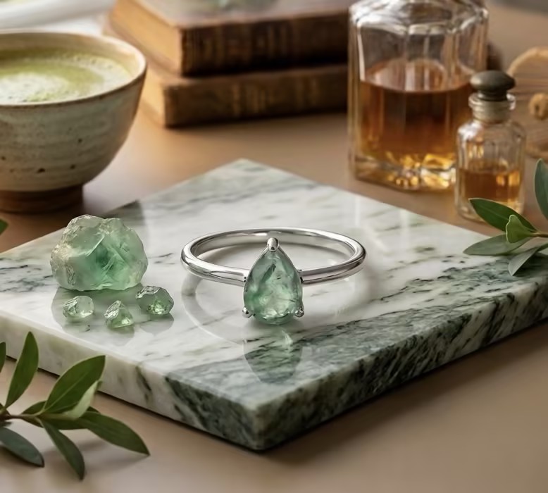 Natural Green Agate Teardrop Ring in S925 Sterling Silver Dainty Minimalist Ring for Women Everyday Elegant Jewelry