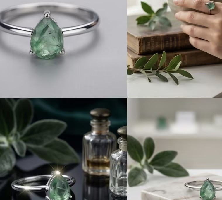 Natural Green Agate Teardrop Ring in S925 Sterling Silver Dainty Minimalist Ring for Women Everyday Elegant Jewelry