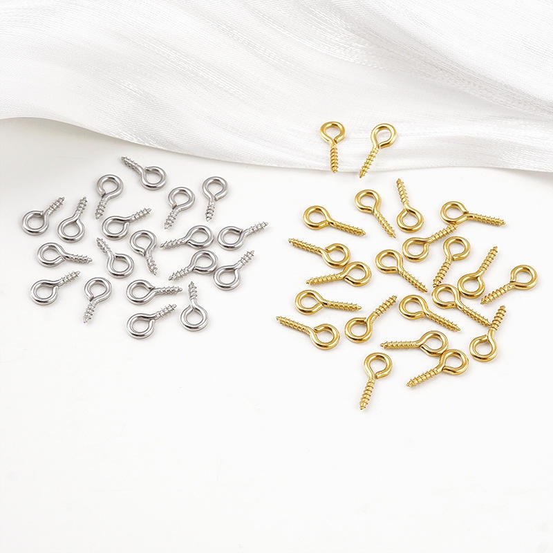 Stainless Steel Jewelry Accessories Pearl Resin Screw Sheep Angle Nail Thread Eye Nail DIY Handmade Beaded Nail