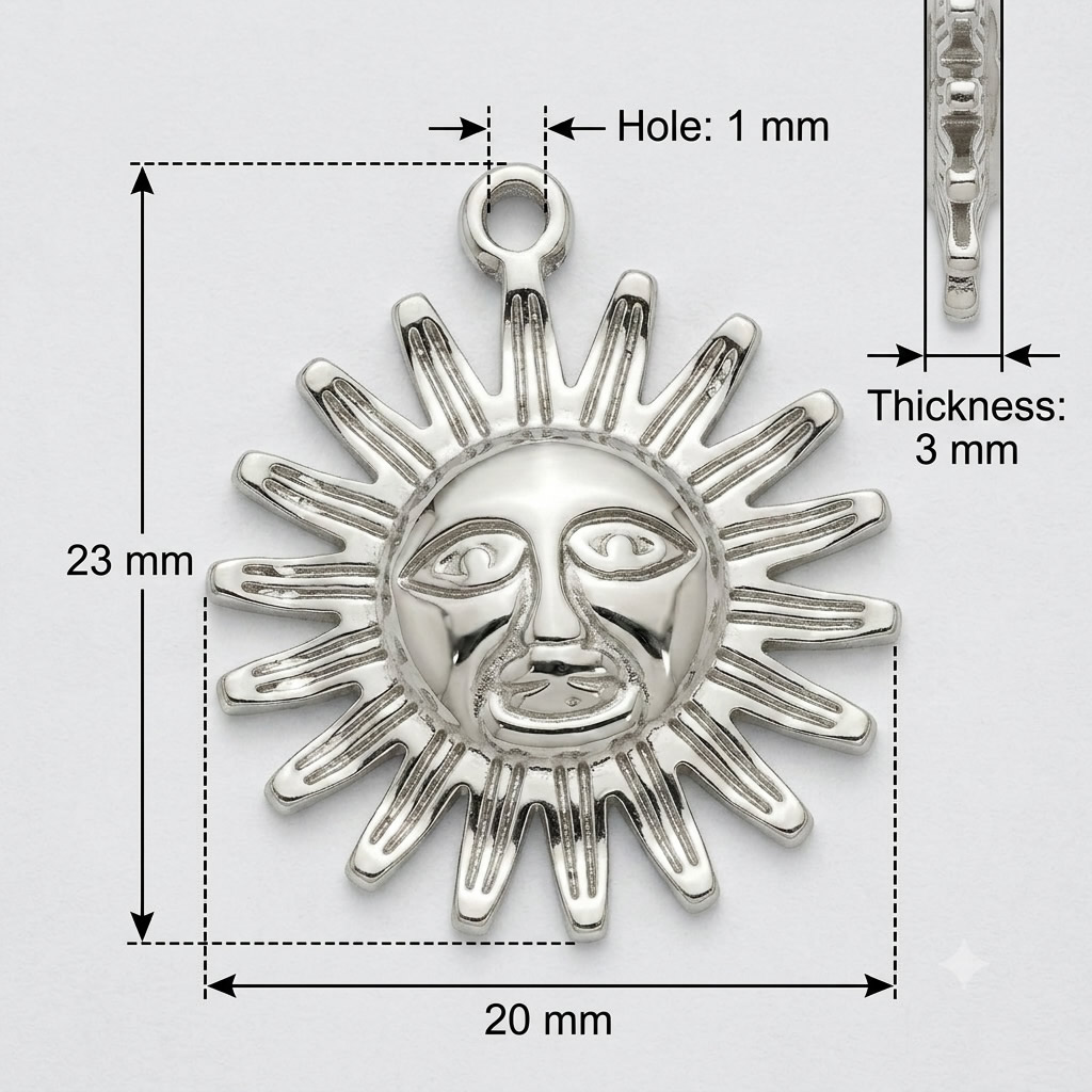 Stainless Steel Vintage Sun Face Drop Pendant Charms Handmade  for Gifts Custom Bracelet Jewelry Findings