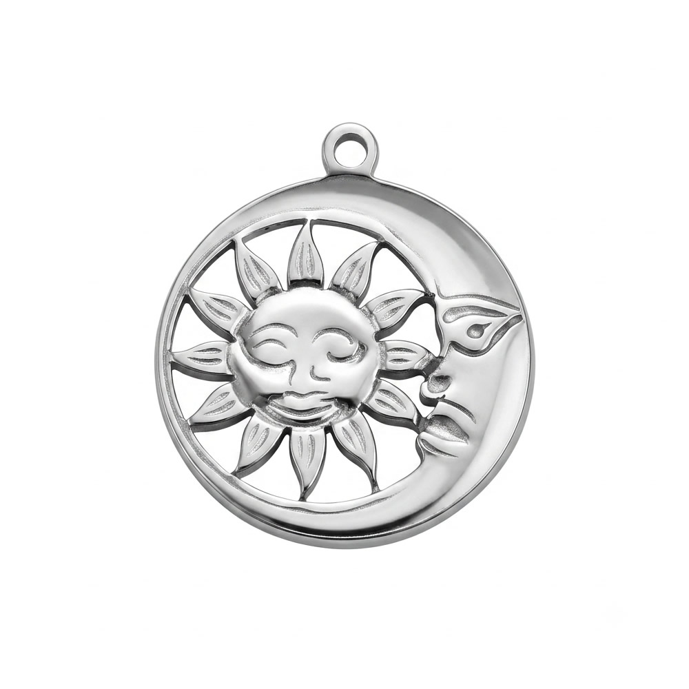Stainless Steel Openwork Celestial Sun Moon Disc Pendant Handmade Craft Gifts Custom Bracelet Jewelry Findings