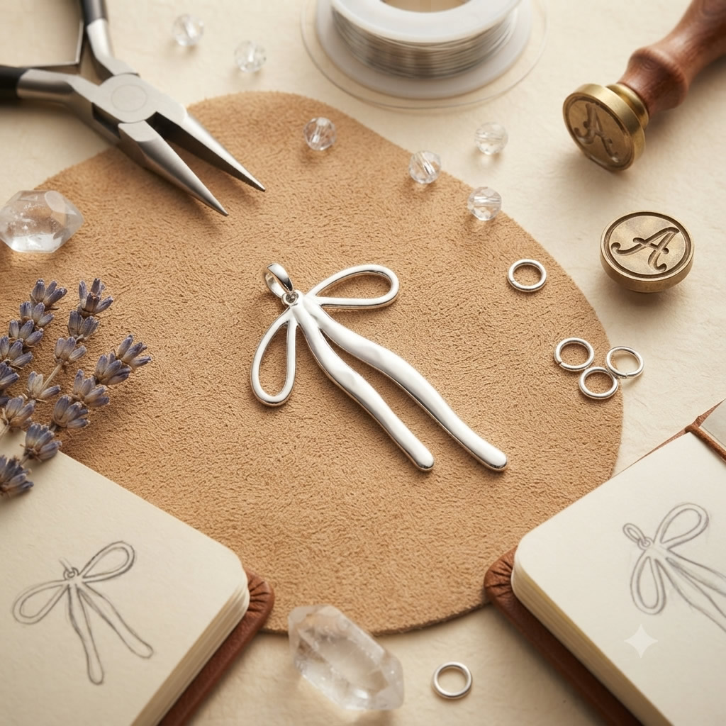 Stainless Steel Minimalist Bow Drop Pendant Charms Handmade Gifts Custom Bracelet DIY Craft Supplies