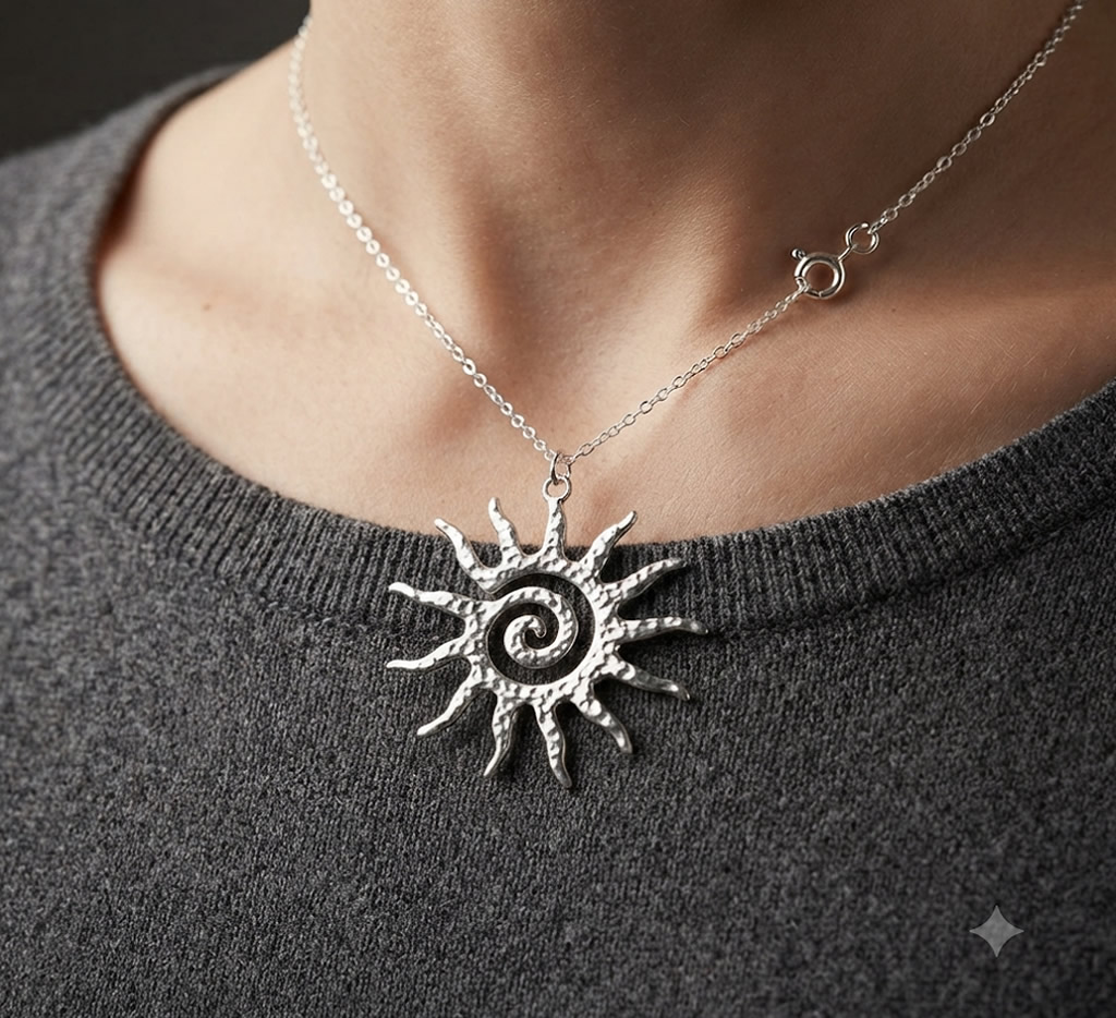 Stainless Steel Handmade Spiral Sun Pendant Nordic Talisman Safe Wearing