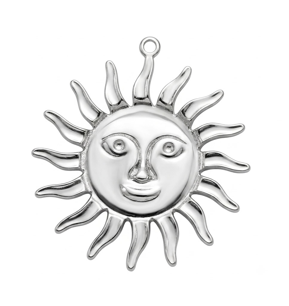 Stainless Steel Handmade Sun Face Pendant Nordic Accessory Anti Allergy