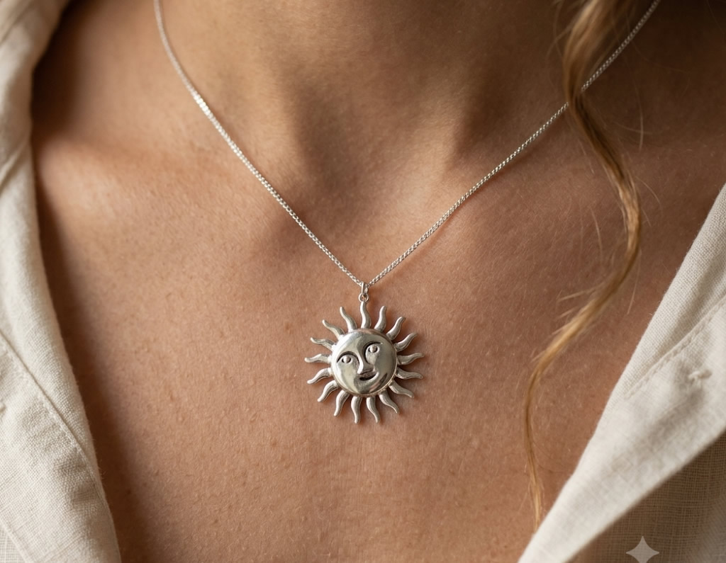 Stainless Steel Handmade Sun Face Pendant Nordic Accessory Anti Allergy