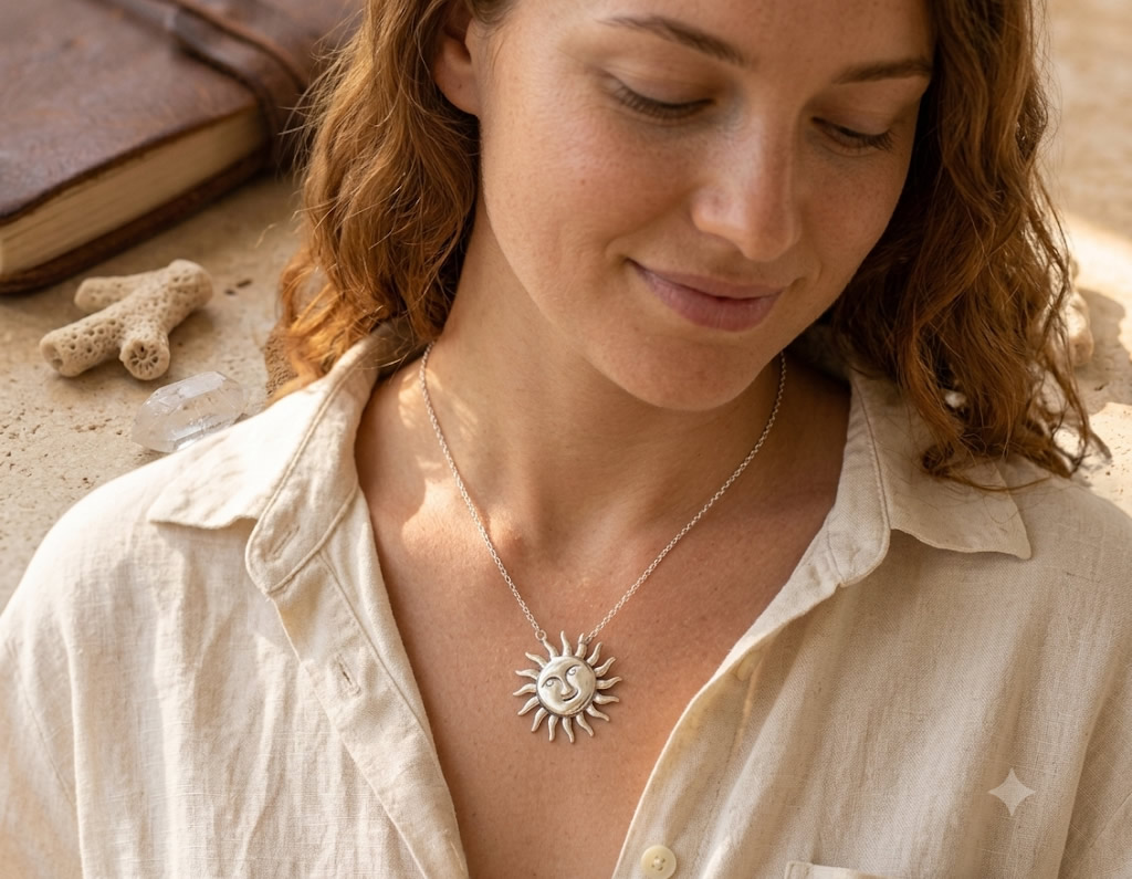 Stainless Steel Handmade Sun Face Pendant Nordic Accessory Anti Allergy
