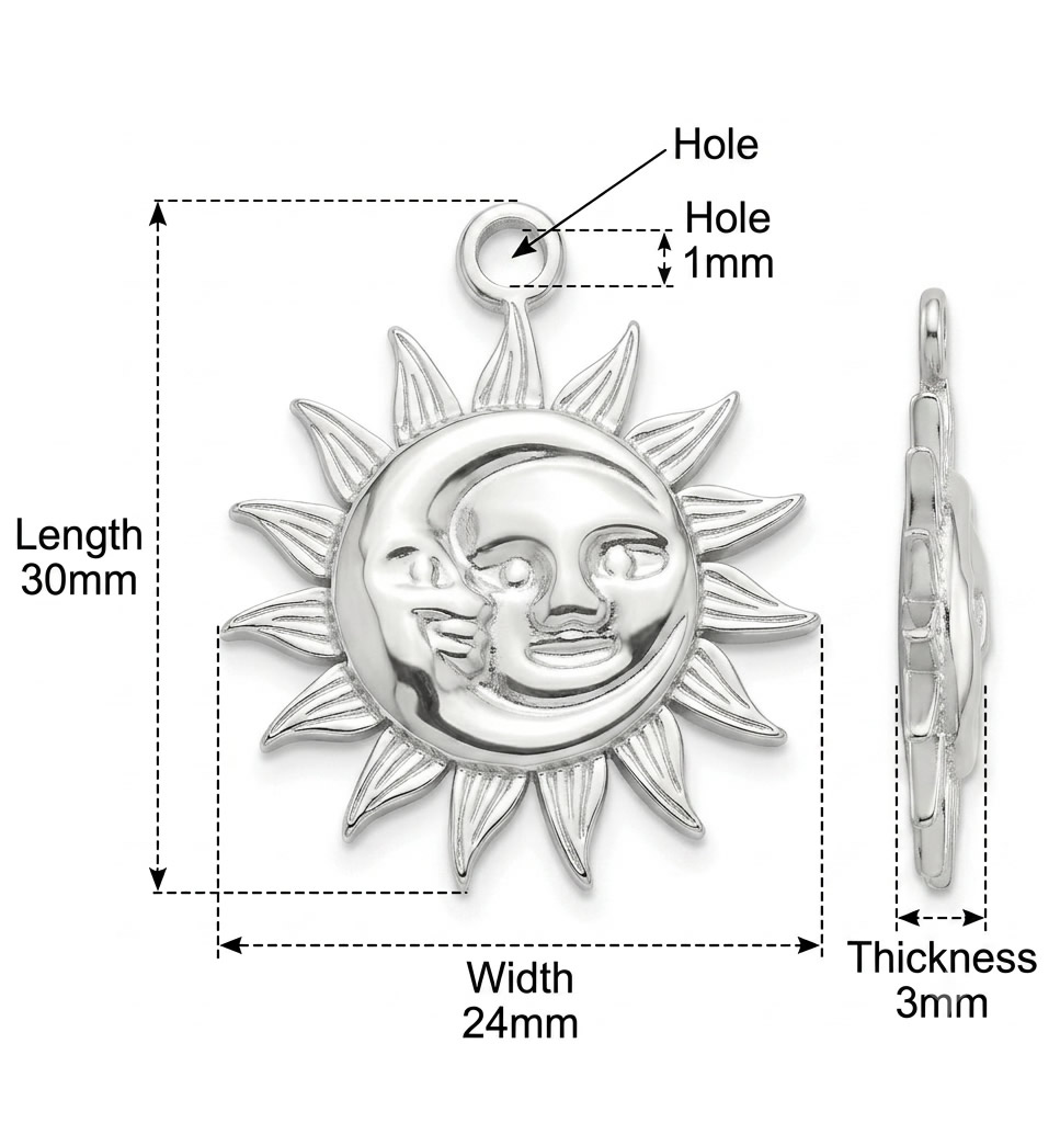 Stainless Steel Vintage Sun Moon Face Drop Pendant Handmade Gifts Custom Handmade Jewelry Craft Supplies