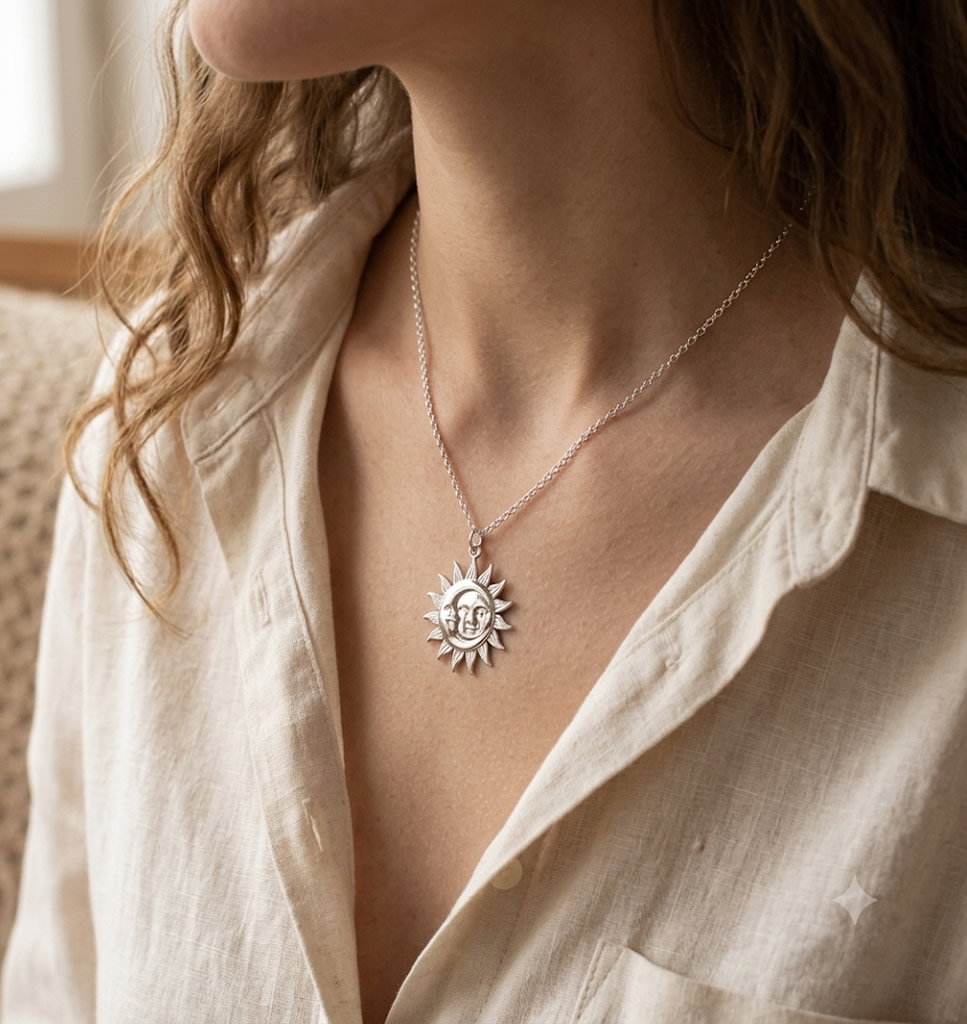Stainless Steel Vintage Sun Moon Face Drop Pendant Handmade Gifts Custom Handmade Jewelry Craft Supplies