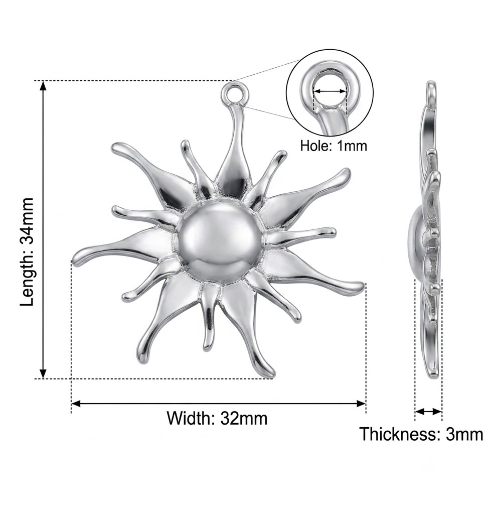 Stainless Steel Handmade Sun Pendant Anti Corrosion Lab Approved Quality