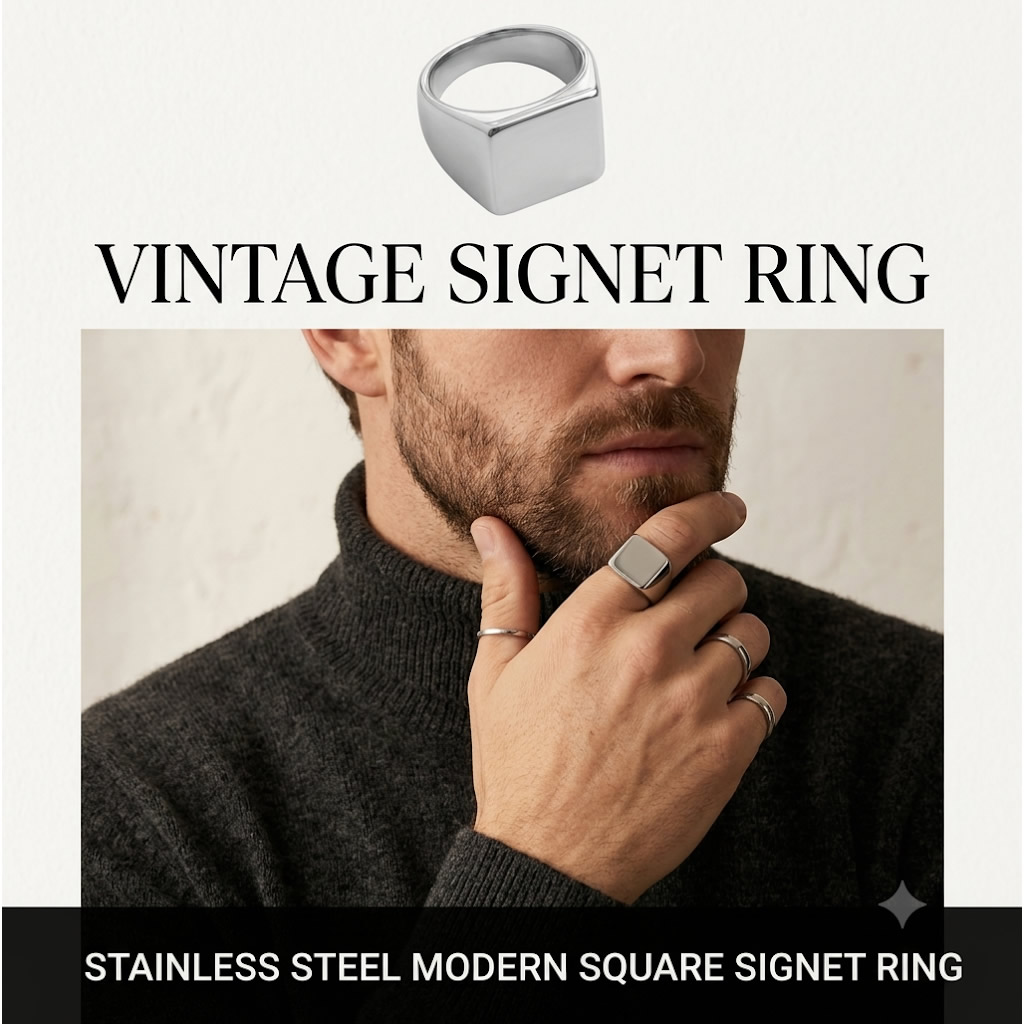 Signet Ring Non Tarnish - Stainless Steel Classic Plain Statement Jewelry