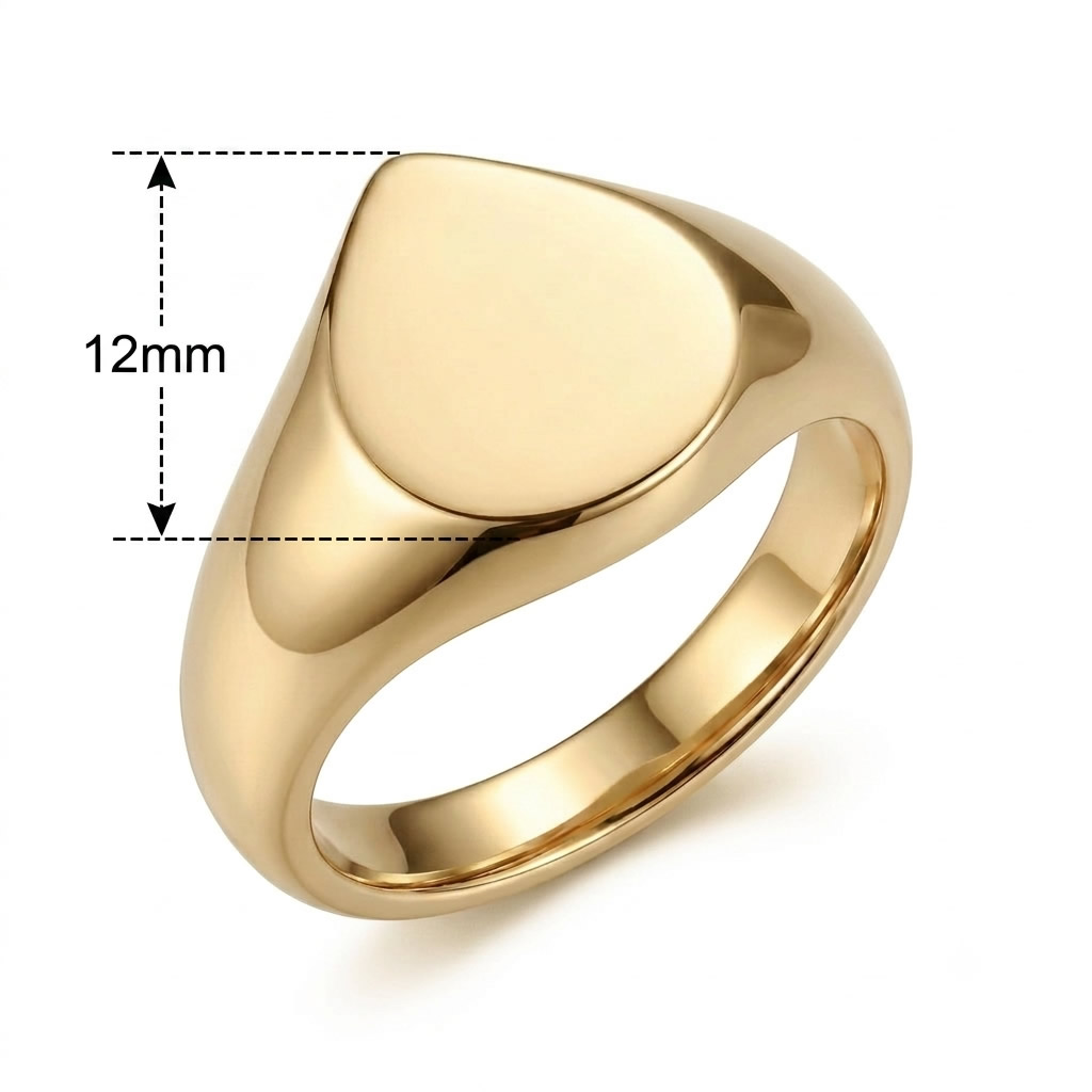 18K Gold Plated Heart Signet Ring Waterproof - Non Tarnish Chunky Love Statement Band