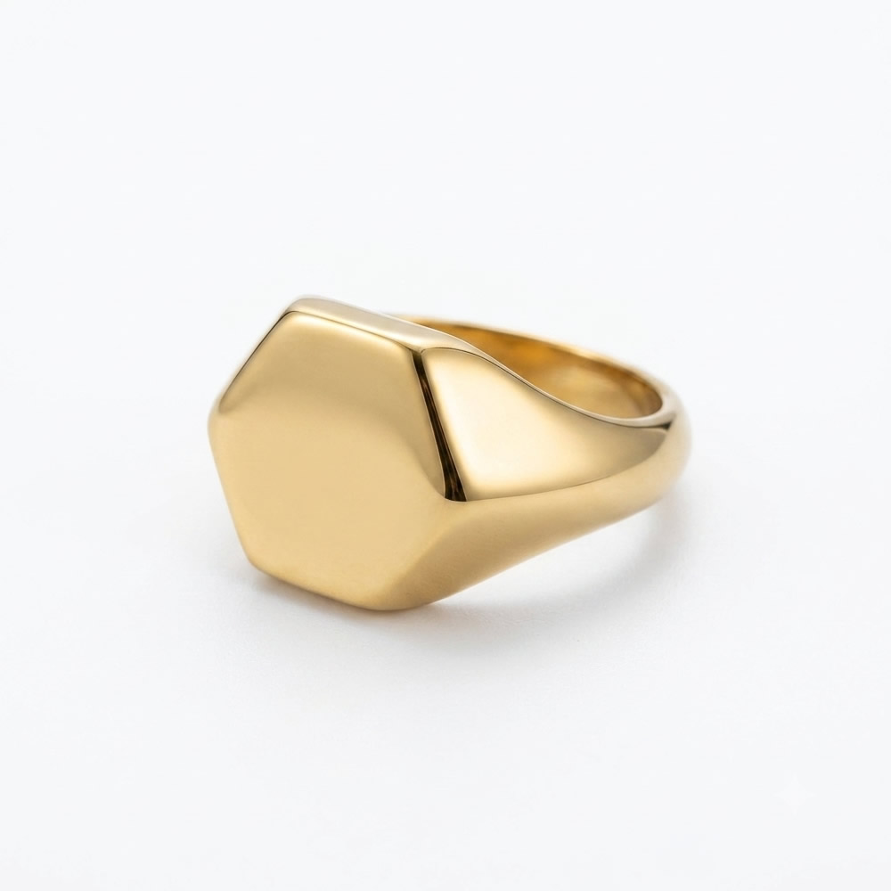 Waterproof Gold Shield Signet Ring - Non Tarnish Stainless Steel Geometric Statement Jewelry