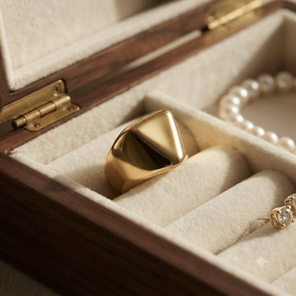 18K Gold Plated Stainless Steel Signet Band Waterproof Gold Ring for Everyday Wear
