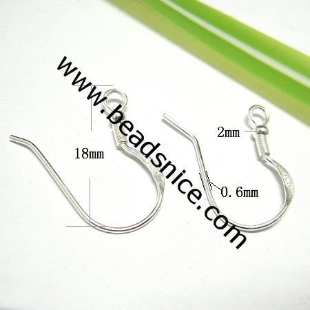 Earwire, sterling silver, 18mm flattened fishhook with 2mm ball and open loop 