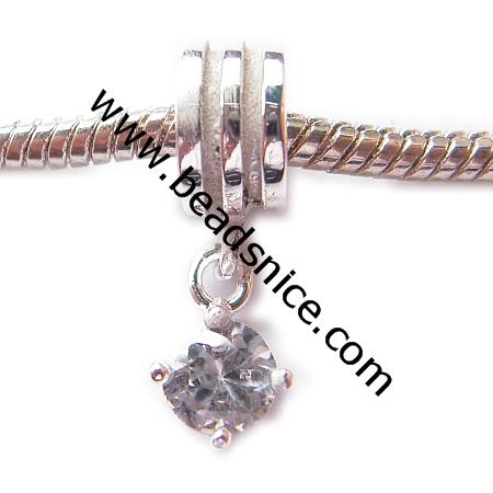 Sterling Silver Pendant European style,With Zircon(Z.C), ,9x22mm,The hole approx 4.2mm,