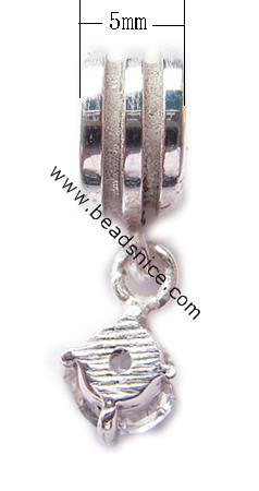 Sterling Silver Pendant European style,With Zircon(Z.C), ,9x22mm,The hole approx 4.2mm,