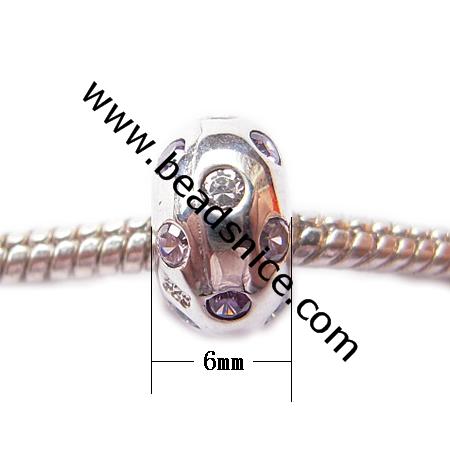 925 Sterling Silver European Style Beads,With Zircon(C.Z),No  ,6x11mm,The hole approx 5mm,