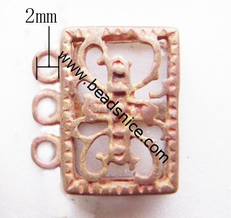 Jewelry clasp, brass, three rows ,nickel free, lead free, 10x14mm,hole:approx 2mm