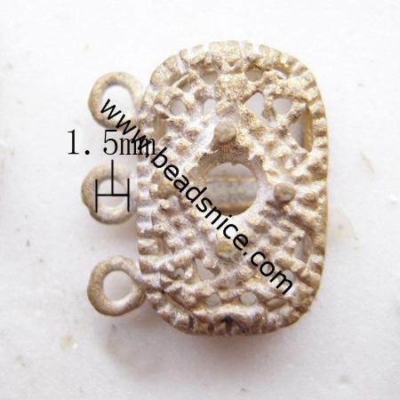  Jewelry clasp, brass, three rows ,nickel free, lead free, 9.5x14mm,hole:approx 1.5mm 