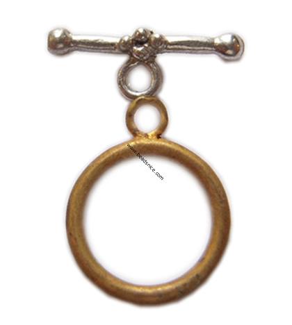 Toggle clasp, brass,nickel free, lead free,3x18mm & 14.5x14.5mm,hole: approx 2mm