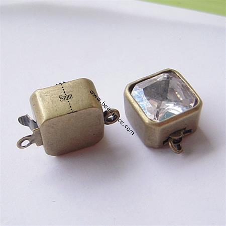 Jewelry clasp with rhinestone, brass,12x8mm,Hole:Approx 17MM