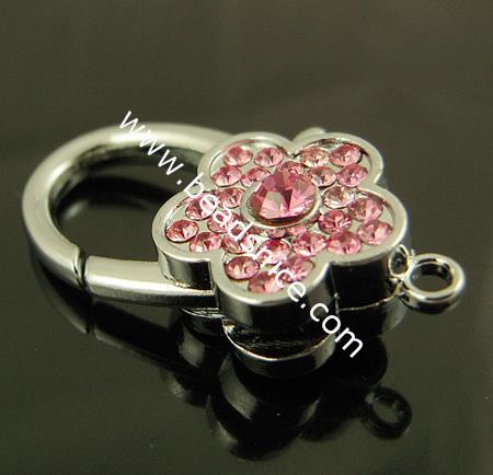 Lobster claw clasp with Rhinestone,alloy, lead-free, nickel-free, 33x19.5mm,hole approx 2.5mm