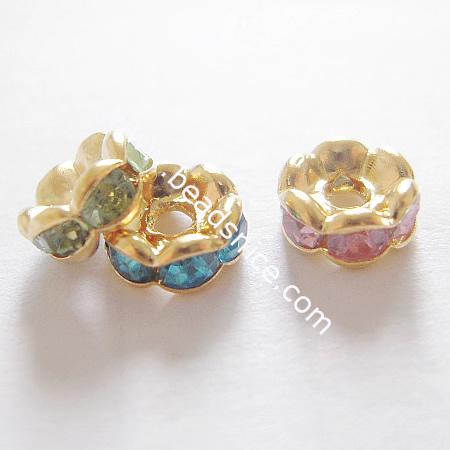Rhinestone rondelle beads, acrylic, multicolor, 6mm, hole:approx 1.2mm,