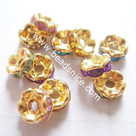 Rhinestone rondelle beads, acrylic, multicolor, 6mm, hole:approx 1.2mm,