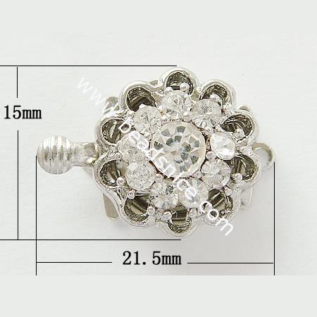  Jewelry clasp with rhinestone, brass, noe row, nickel free, lead free,15x21mm, 